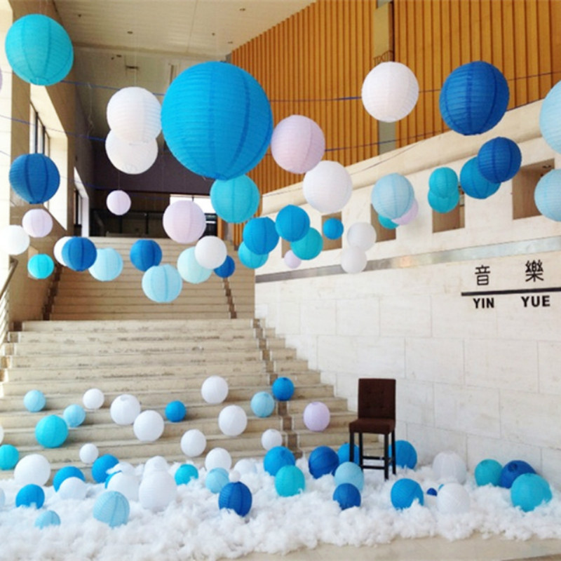 Wedding Event Supply - Lanternes en papier chinoises bleues de