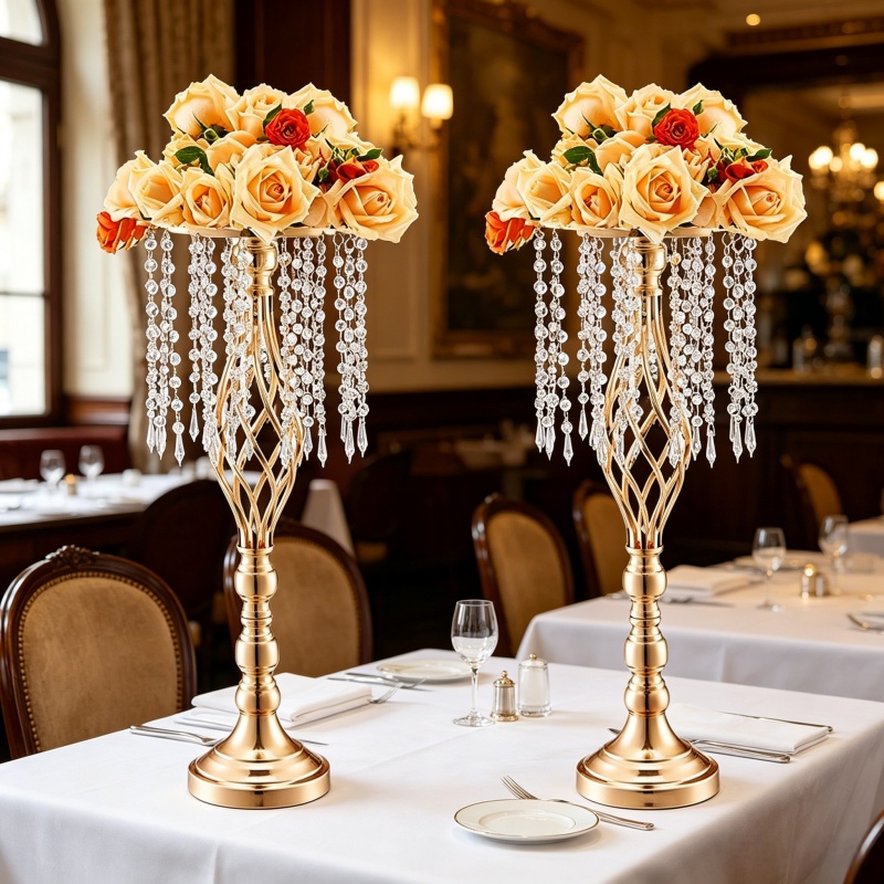 Centerpiece Vase Tall - Élégant Porte-Fleurs Haut en Cristal Doré,