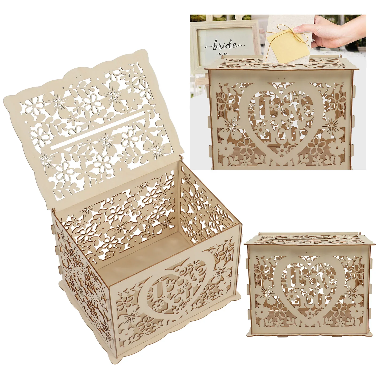 Wedding Card Box - Boîte en Bois Creuse à Assembler