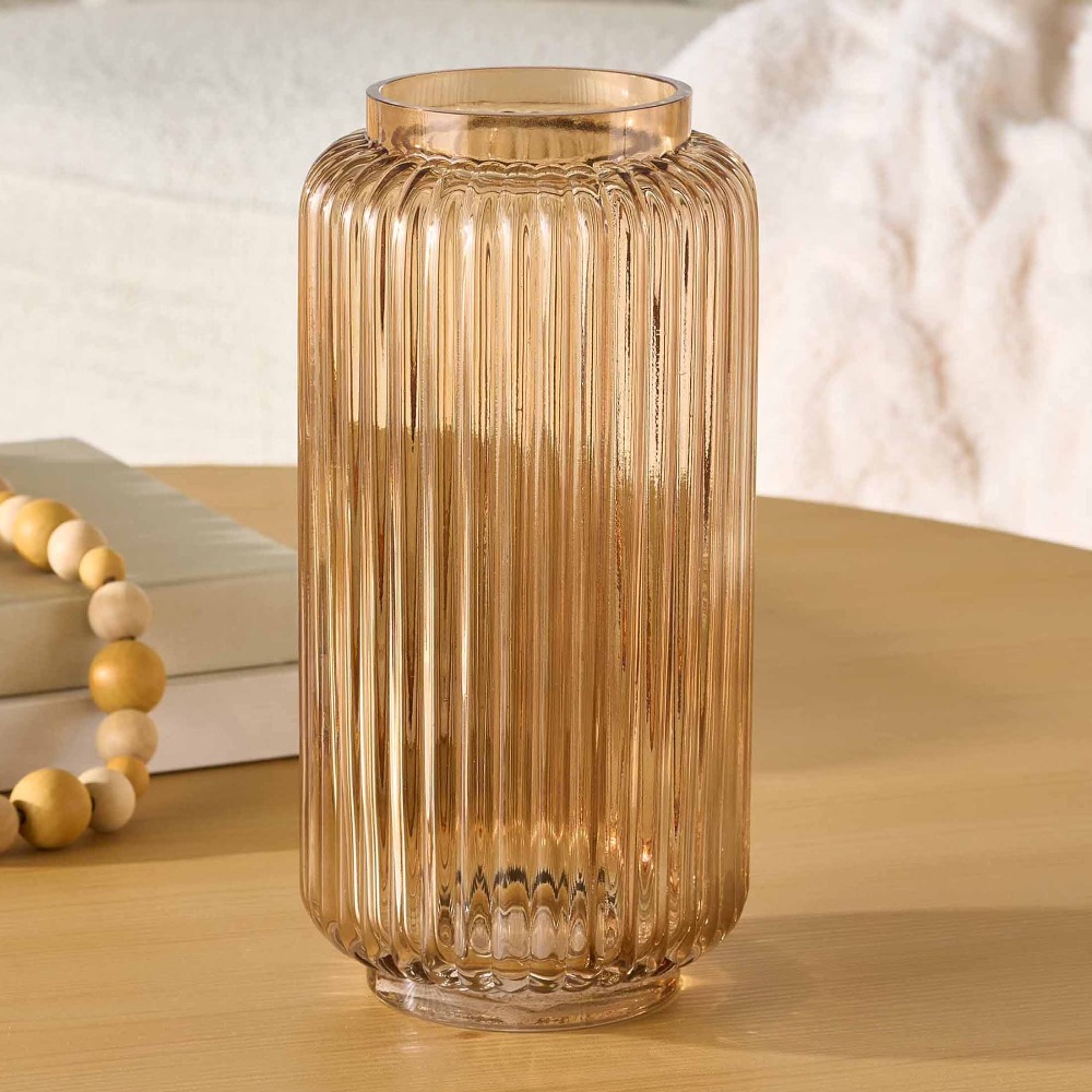 Vase en verre côtelé champagne - Centerpiece Vase Tall avis et prix